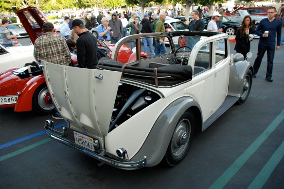 Mercedes Benz  rear engined coupes_ Classics Center Display_ 3/4 rear view_Cars&Coffee/Irvine_April 27, 2013