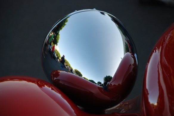 Mercedes Benz, red rear engined coupe_ Classics Center display_headlight reflections_Cars&Coffee/Irvine_April 27, 2013