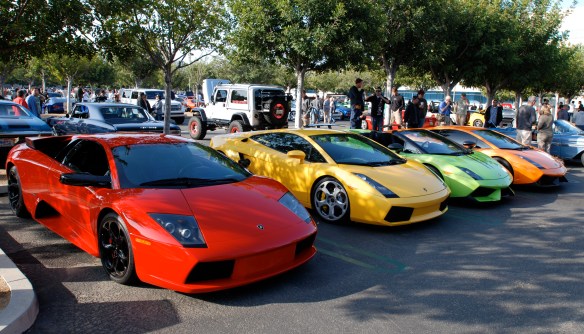 Lamborghini Row_ jelly bean colors_3/4 front view_Cars&Coffee/Irvine_April 27, 2013
