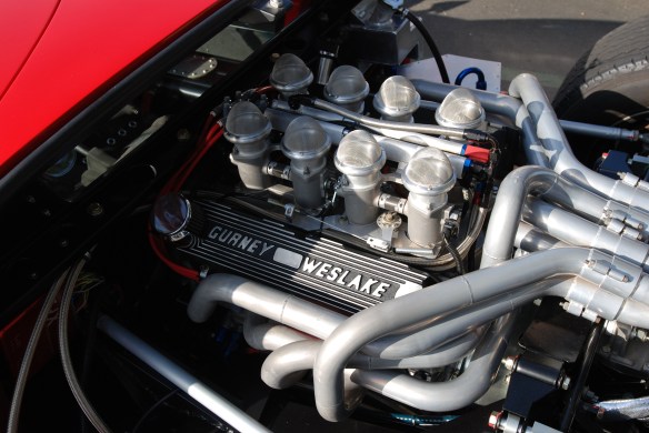 Red Ford GT 40 tribute_ Gurney/Weslake motor detail_Cars&Coffee/Irvine_April 27, 2013