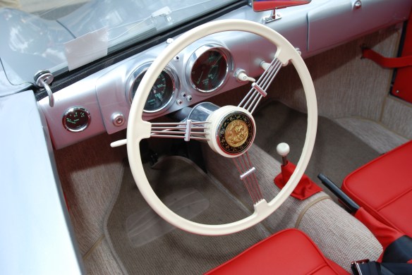 Porsche 356-01 recreation_ interior view & steering wheel from drivers side_C&C show-June 22, 2013