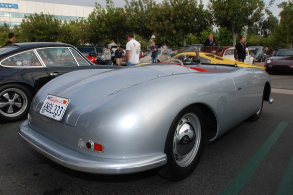 Porsche 356-01 recreation_3/4 rear view, passenger side & reflections_C&C show-June 22, 2013