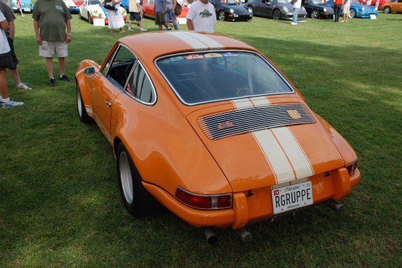 Signal Yellow 1971 Porsche 911ST_3/4 rear view, Porsche row_Boys Republic / Steve McQueen car&motorcycle show _June 1, 2013