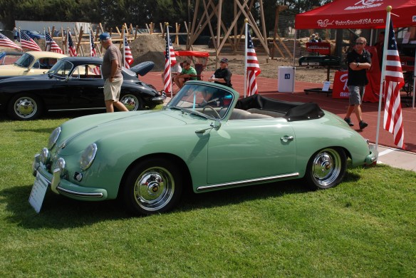Auratium  Green 1956 Porsche 356 Cabriolet_3/4 side view, Porsche  356 row_Boys Republic / Steve McQueen car&motorcycle show _June 1, 2013