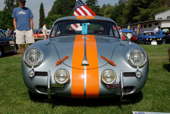 Silver with orange striped Porsche 356 coupe_front view, Porsche row_Boys Republic / Steve McQueen car&motorcycle show _June 1, 2013
