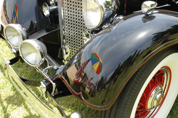 Black 1934 Packard Super 8 Dual Cowl Phaeton_front fender reflections_Boys Republic / Steve McQueen car&motorcycle show _June 1, 2013