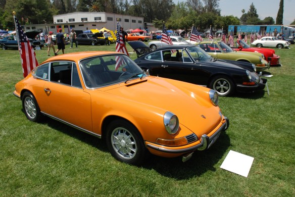 Signal Yellow 1971 Porsche 911T coupe_3/4 side view, Porsche row_Boys Republic / Steve McQueen car&motorcycle show _June 1, 2013