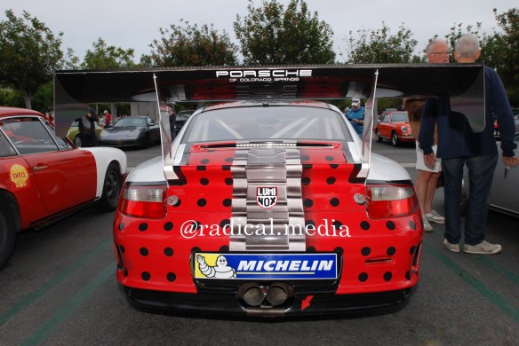 2013 Pikes Peak participant_Porsche GT3 cup car driven by Jeff Zwart_rear view_cars&coffee_July 6, 2013