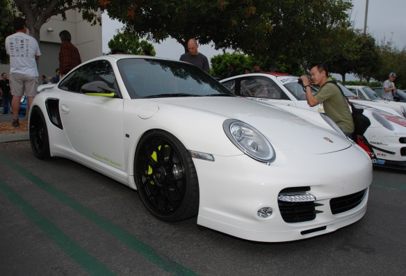 White Porsche 997 Turbo S, Edition 918 Spyder_ 3/4 front view_cars&coffee_July 6, 2013
