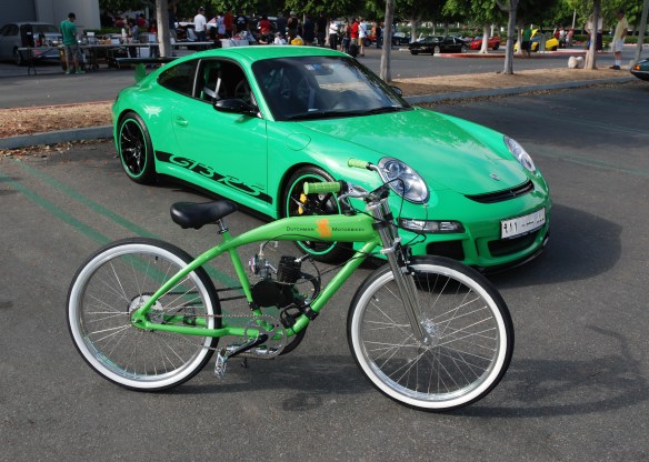 Dutchman Motorbikes_Viper green Porsche GT3RS and lime green Dutchman Motorbike__cars&coffee_ July 13, 2013