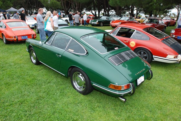 RGruppe parking area_ Early 911s w/ Green 1966 911 in foreground_ 3/4 rear view_ 356 Club of California Dana Point Concours_ July 21, 2013