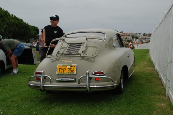 Porsche 356A coupe with front bumper overrider__trophy winner_rear view with reflections_356 Club of California Dana Point Concours_ July 21, 2013
