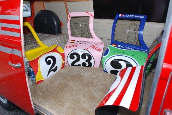 Red & white Porsche team VW support van_ spare 917 door panels_Cars&Coffee_ August 31, 2013