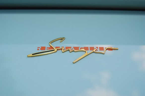 Pale blue Singer Porsche 911_rear decklid Singer badging_Cars&Coffee_August 31, 2013