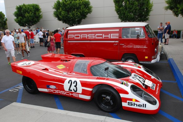 Red Porsche 917 recreation with team VW support van_ side view_Cars&Coffee_ August 31, 2013