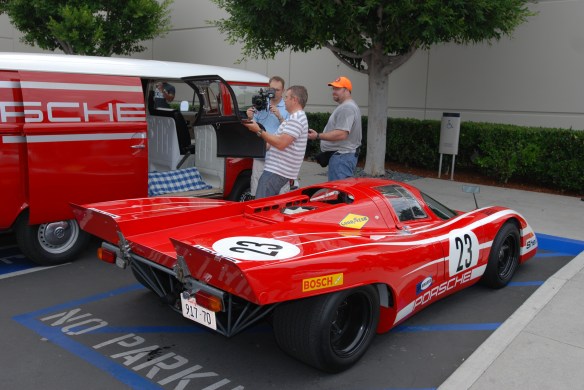 1970 Porsche 917 recreation and team VW support van_studying spare 917 door panel_Cars&Coffee_ August 31, 2013