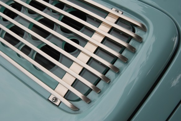 Pale blue Singer Porsche 911_rear decklid grill detail_Cars&Coffee_August 31, 2013