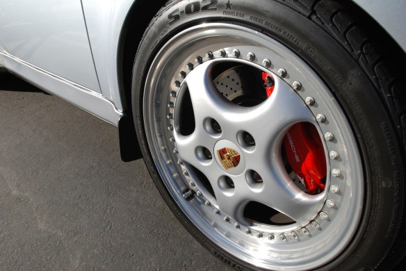 Silver 1993-94 Porsche 964 Turbo 3.6_Speedline wheel detail/front 8J X18_cars&coffee/irvine_10/05/13