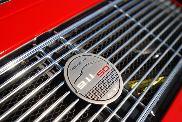 Polo Red 1966 Porsche 911 coupe _Porsche's 50th anniversary/commemorative rear grill badge_cars&coffee/Irvine_10/19/13