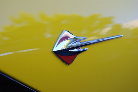2014 Velocity Yellow Corvette Sting Ray_ front fender sting ray badge_cars&coffee/irvine_November 2, 2013