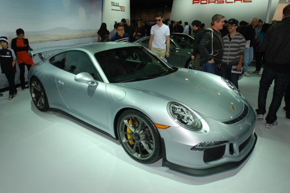 2014 Silver Porsche GT3_ 3/4 front view_LA Auto show_November 23, 2013 2014 Silver Porsche GT3_ 3/4 front view_LA Auto show_November 23, 2013