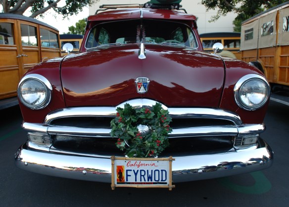 Burgundy Ford Woody wagon_Front view_Cars&Coffee /Irvine_ Christmas December 2013