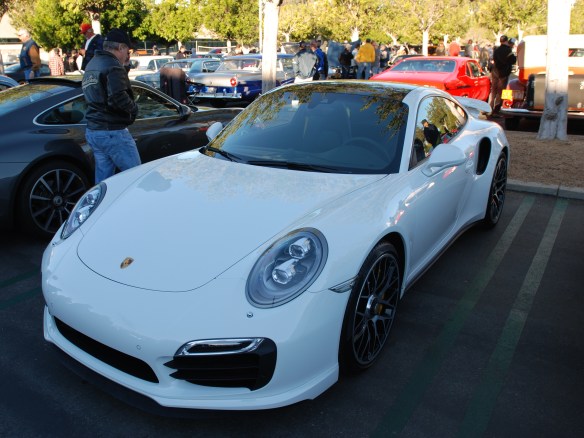2014 White Porsche 911 Turbo S_3/4 front view_cars&coffee_December 21, 2013