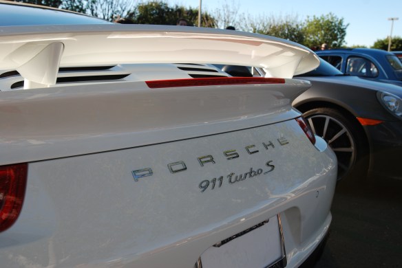 2014 White Porsche 911 Turbo S_rear wing & badging detail_cars&coffee_December 21, 2013