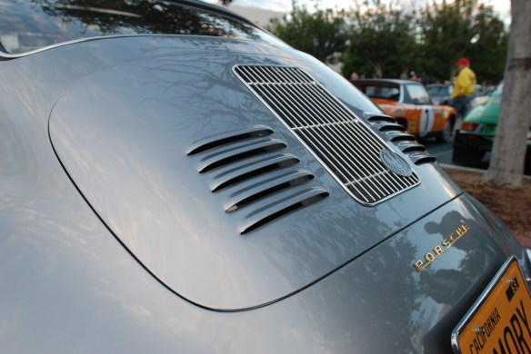 Silver Porsche 356 A outlaw coupe_rear deckled, louvers & reflections_cars&coffee_November 30, 2013