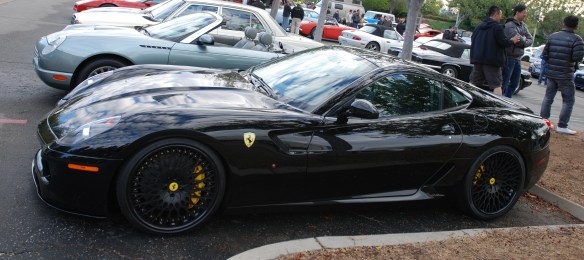 Black Ferrari 599 coupe_side view with reflections_cars&coffee/irvine_November 30, 2013