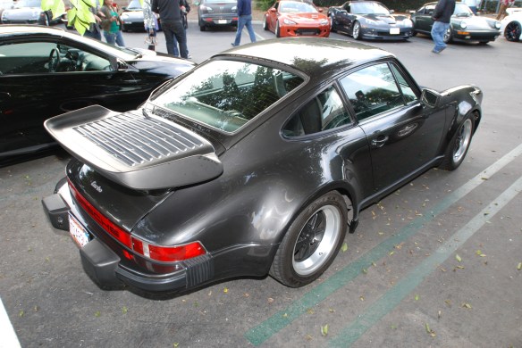 Charcoal Gray Porsche 930 Turbo_overflow lot_3/4 rear view_Cars&Coffee/Irvine_January 4, 2014