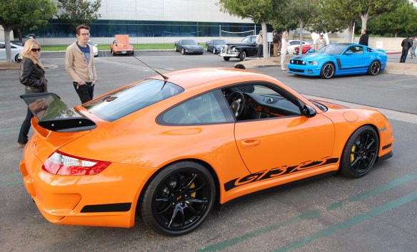Orange 2007 Porsche 911 GT3RS_3/4 rear side view_ Cars&Coffee/Irvine_January 4, 2014