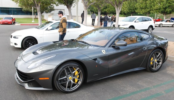 Charcoal gray (grigio silverstone) Ferrari F12 Berlinetta__3/4 side view_Cars&Coffee/Irvine_January 4, 2014