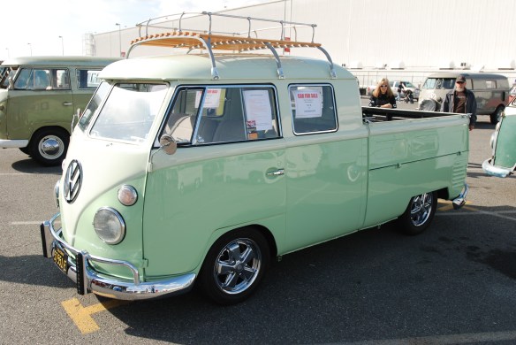 1963 2 tone lime green type 2 double cab_3/4 front view_OCTO Winter meet_Long Beach , CA_February 8, 2014 1963 2 tone lime green type 2 double cab_3/4 front view_OCTO Winter meet_Long Beach , CA_February 8, 2014