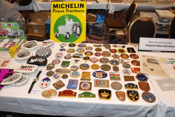 Grill /badge bar plaques_ display table_ LA Hilton Hotel & LA Airport Porsche & VW literature and Memorabilia Show_March 2, 2014