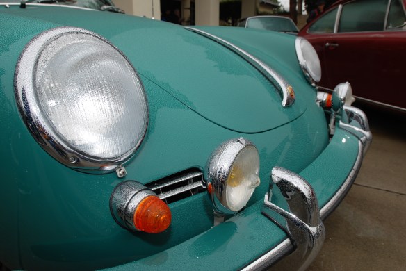 Turquoise green Porsche 356_3/4 front detail view with raindrops_Phoenix Club Car show & Swap_March 3, 2014