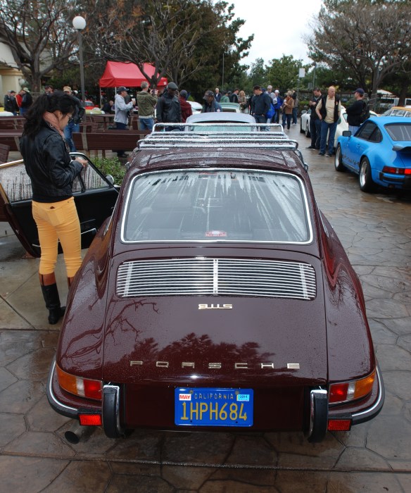Burgundy long hood Porsche 911S_rear view with raindrops_Phoenix Club Car show & Swap_March 3, 2014