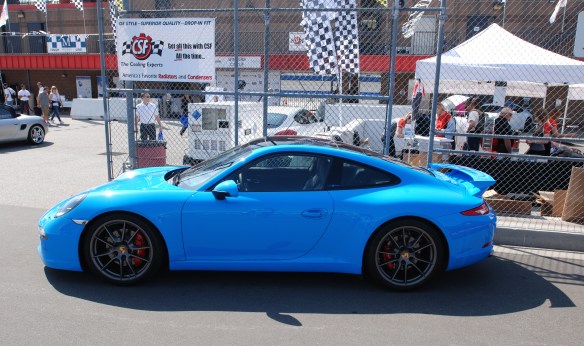 2013 Riviera Blue Porsche 991 w/ aerokit_side view pit row_California Festival of Speed_4/5/14