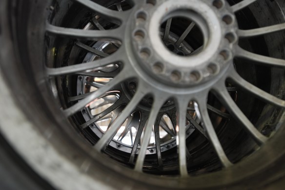 Porsche GT 3 Cup car wheels_Wheel details_tire rack in garage _California Festival of Speed_4/5/14