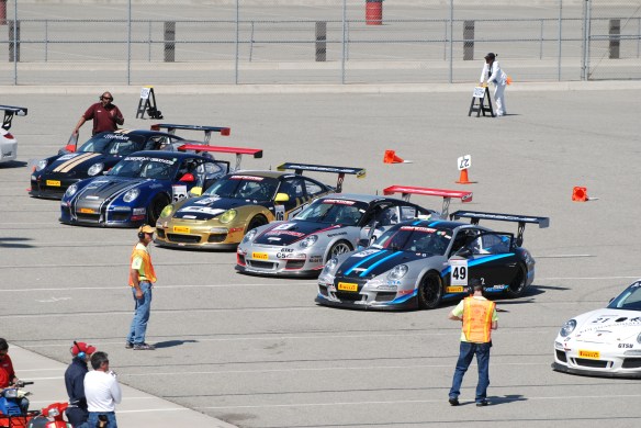 Pirelli GT3 Cup races_ GT3 cup cars queued on the grid_California Festival of Speed_4/5/14