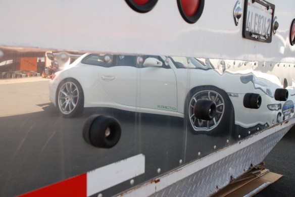 Car hauler  / trailer rear door reflection close up_paddock area_California Festival of Speed_4/5/14
