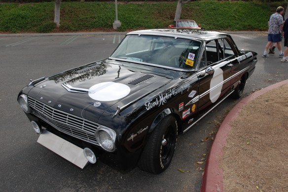 Black 1963 Ford Falcon Sprint /Trans AM racer_3/4 front view with reflections_cars&coffee/irvine_May 10, 2014