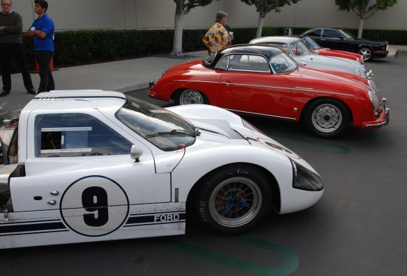 White 1967 Ford GT MK IV and red Porsche 356A speedster_group shot_cars&coffee/irvine_May 10, 2014