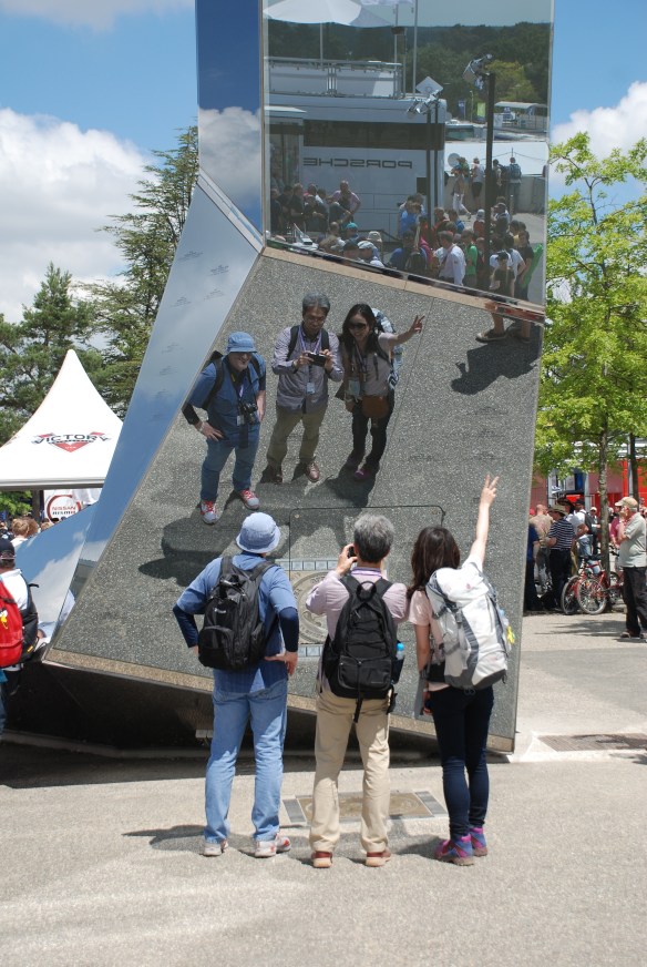 Audi Monolith_spectator photo op, reflectiions_village infield_Le Mans24_June 14, 2014