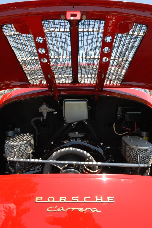 Red Porsche 356 Carrer 4 cam_rear grill & motor detail shot_2014 Dana Point concours_July 20, 2014