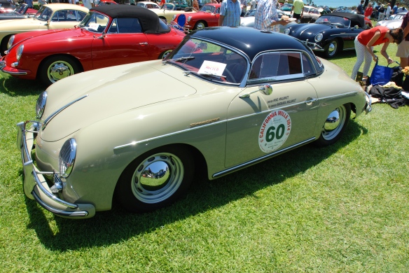 Stone Gray Porsche 356 speedster with black hard top option_3/4 front view_2014 Dana Point concours_July 20, 2014