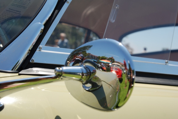 Stone Gray Porsche 356 speedster with black hard top option_side mirror reflections_2014 Dana Point concours_July 20, 2014