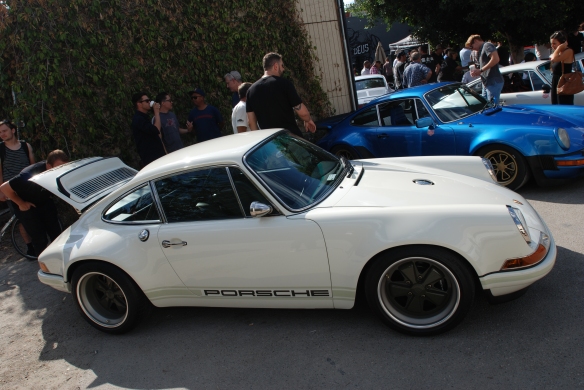 White Singer Porsche 911 coupe_3/4 side view_ Luftgekuhlt event_Sunday September 7, 2014