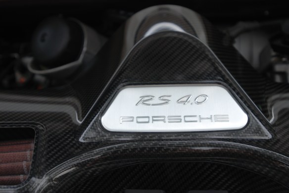 White 2011 Porsche GT3 RS4.0_carbon fiber air intake detail_cars&coffee_August 2014