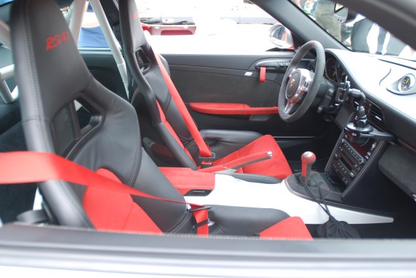 White 2011 Porsche GT3 RS4.0_stock/ factory interior with optional rollcage__cars&coffee_August 2014